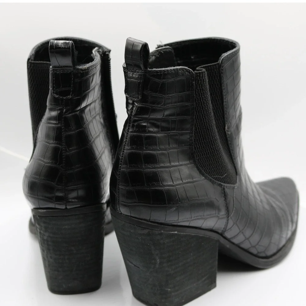Soul Naturalizer Micah Black Faux Croc Embossed Block Heel Ankle Boots Sz 10M‎